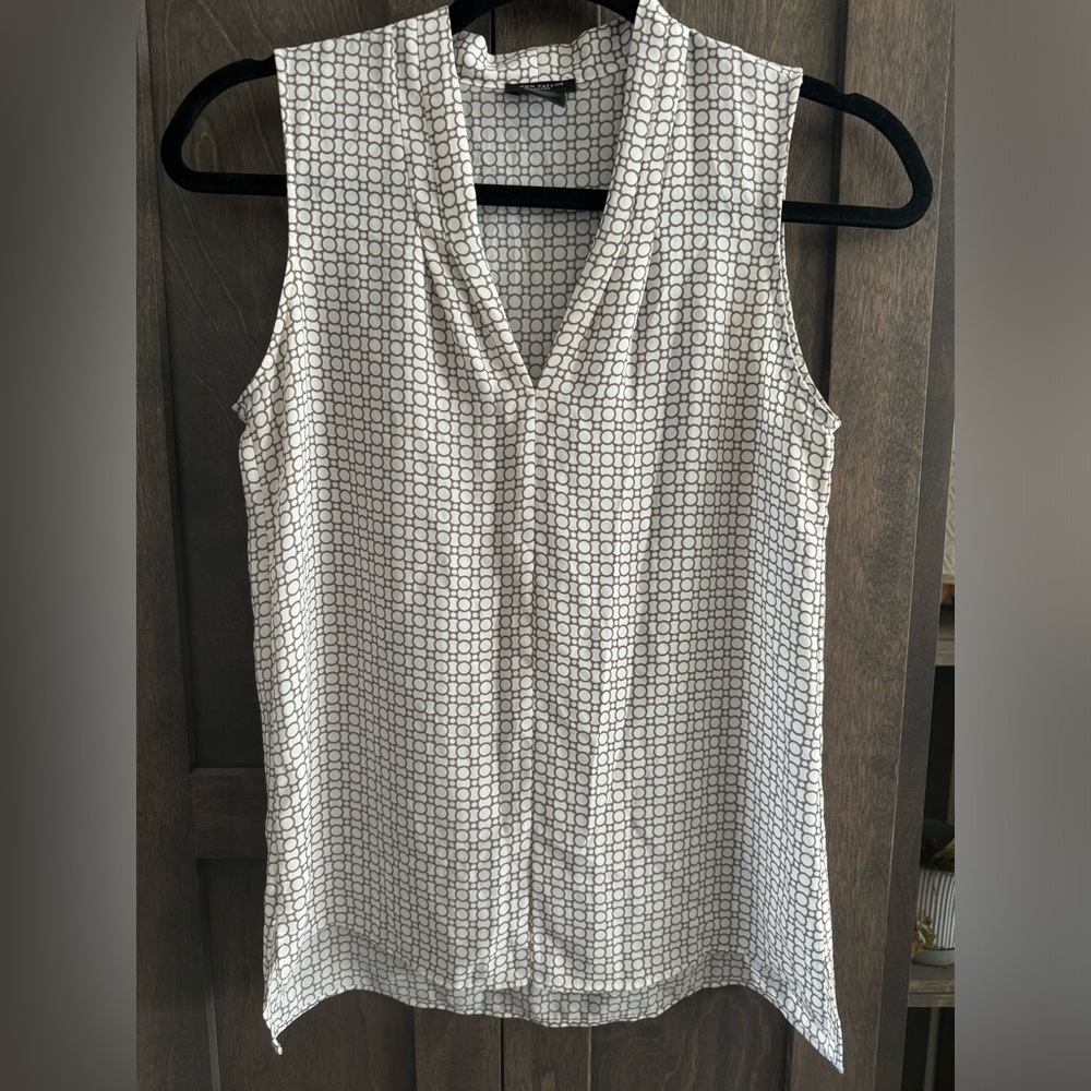 Ann Taylor Petite XXSP Blouse Tank Top Cream and Tan Circle Pattern